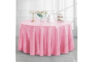 Pufogu 50" Round Pink Sequin Tablecloth Glitter Pink Table Cloths for Birthday Wedding Bridal Baby Shower Party Decorations