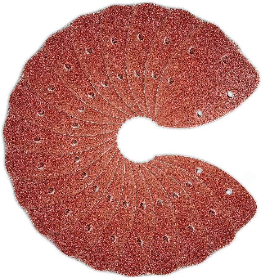 Triangle Sandpaper, Mouse Detail Sanding Discs Hook And Loop, 120pcs 5 Hole Back Velvet Sandpaper Disc Sand For Random Orbital Sander 40, 60, 80, 120, 180, 240 Grits (5.5 3.7 Inch) - - 