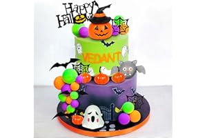 DRWATE Halloween Cake Toppers 3D Pumpkin Bat Ghost Cake Balls Cake Decorations Happy Halloween Cake Topper For Halloween Party Supplies (Style 01)