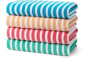 BEN KAUFMAN SALES CO Kaufman - Colorful Racing Striped Beach & Pool Towel - Extra Large Beach Towel - Soft & Absorbent 100% Cotton Towels - Assorted Colors - 30" x 60" - 4 Pack
