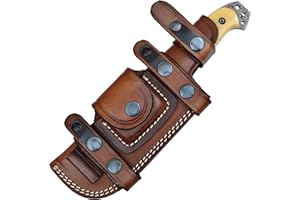 Ottoza Fixed Blade Hunting Knife with Leather Sheath and Horizontal Carry - Full Tang Outdoor Survival and Camping Knife for 