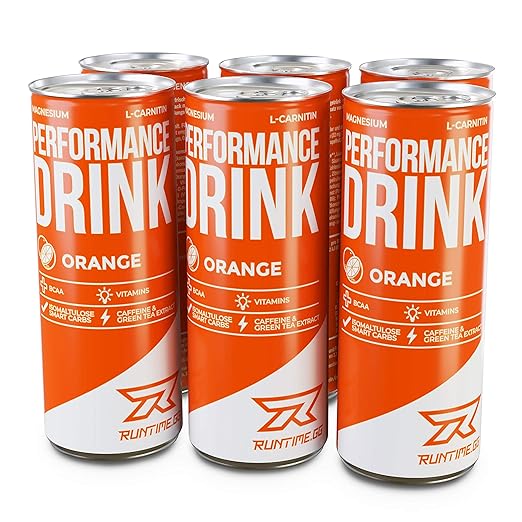 Runtime BCAA Drink für Energie & Konzentration, Koffein, Aminosäuren, 6x250ml Orange