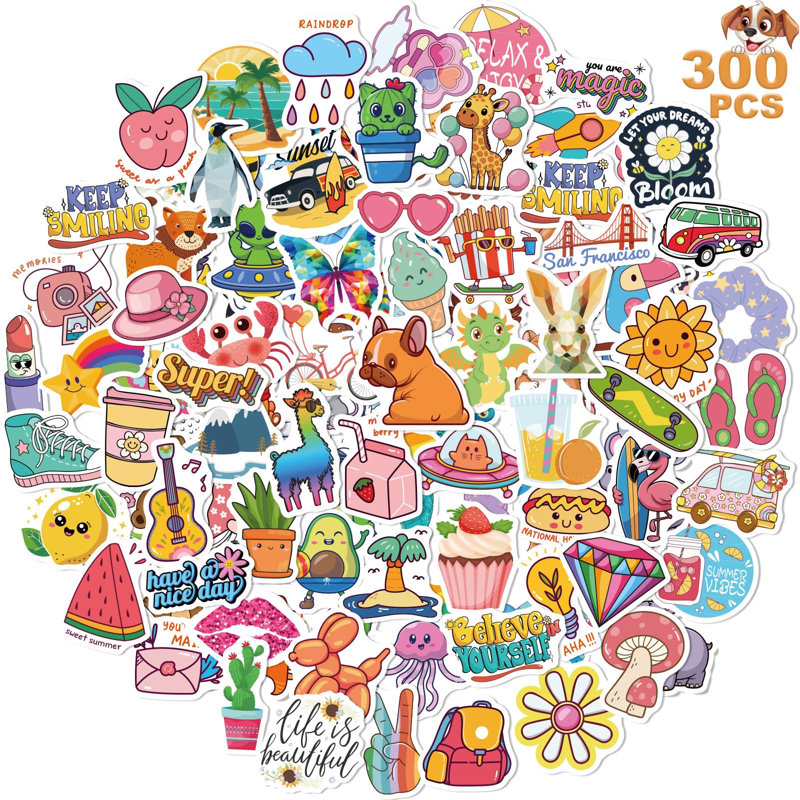 Wninbu 300 PCS Cute Stickers for Kids,Water Bottle Sticker Pack for Teens Girls Boys,Kawaii Waterproof Vinyl Stickers for Water Bottles,Skateboard,Laptop Students Classroom Decor Prizes (Cute 300 pcs)
