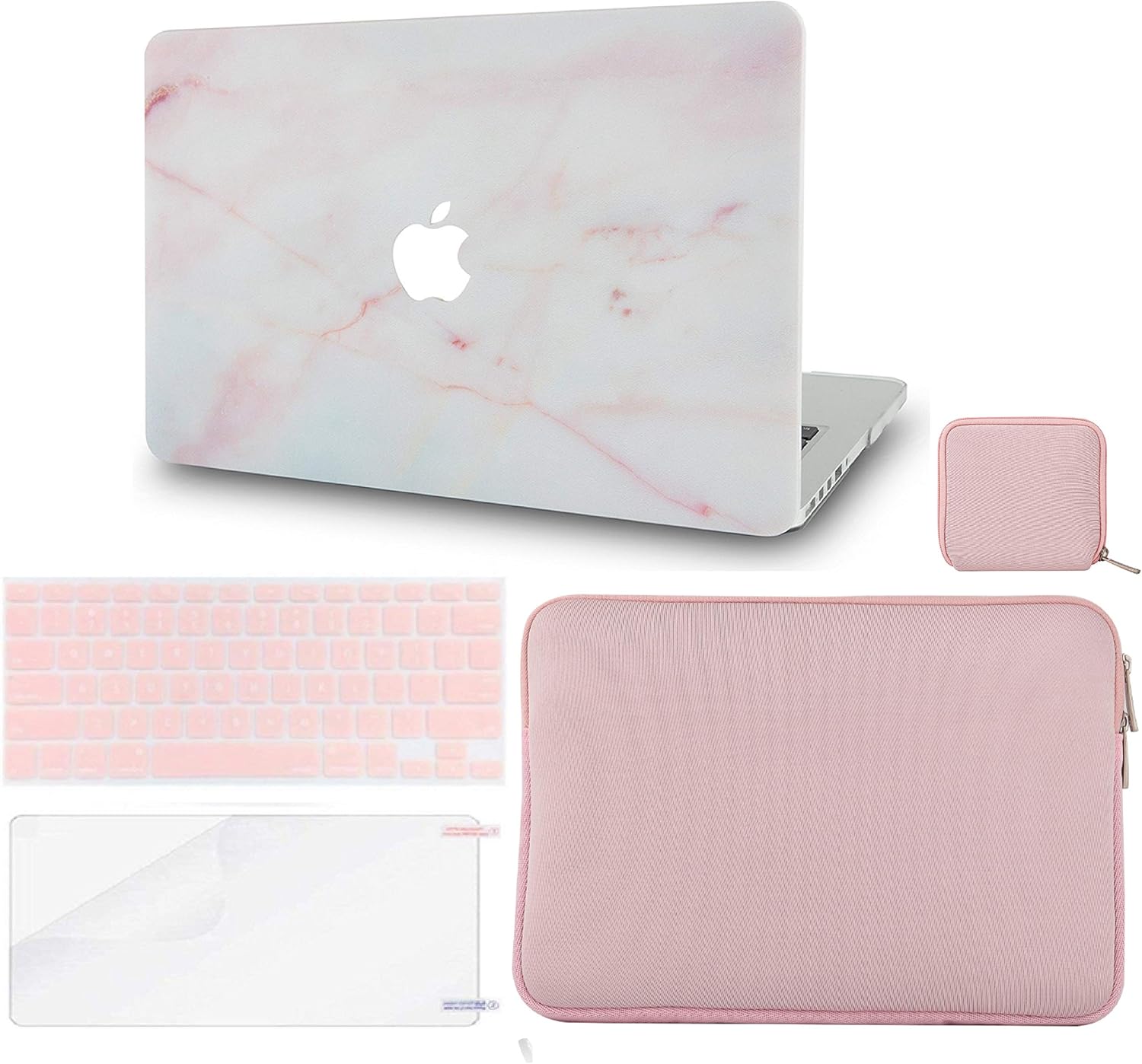 LuvCase 5in1 Laptop Case for MacBook Air 13 Inch (2020) A2179 Retina Display (Touch ID) Hard Shell Cover, Slim Sleeve, Pouch, Keyboard Cover & Screen Protector (Pink Marble)