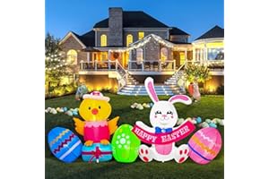 SHDEJTG 8 Ft Long Easter Inflatable Outdoor Decoration, Colorful Easter Bunny Chick Eggs Blow Ups Yard Decoration LED Lights Décor for Holiday Party Garden Lawn
