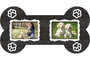 EXQUIDECA Dog Memorial 3.5x5 Inches Bone Shaped Double Picture Frame - Pet Passing Away Sympathy Gift with Paw Print - Bereavement Sympathy Decor for Loss of Dog