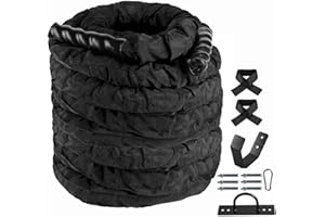 Neorexon Battle Ropes 30FT, Workout Rope with Cover- 1.5/2 Inch Diameter, Steel Anchor and Straps Included, Heavy Ropes for Home Gym Exercise Training