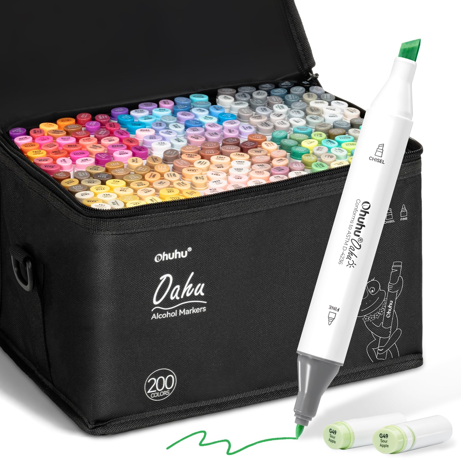 Ohuhu Coloring Pens 200 Colors - AP Certificated Double Tipped Art Marker Set for Artists Adults Coloring Sketch Illustration - Chisel and Fine Dual Tips - Oahu of Ohuhu Markers - Refillable
