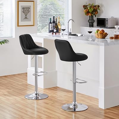 Yaheetech Modern Barstools Set of 2 Height Adjustable Swivel Black