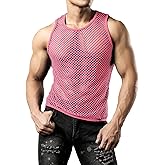 JOGAL Men's Mesh Fishnet Fitted Sleeveless Muscle Top