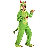 Green Monster Kids Halloween Costume | Plush Jumpsuit with Mitts, Claws, Hood, and Tail