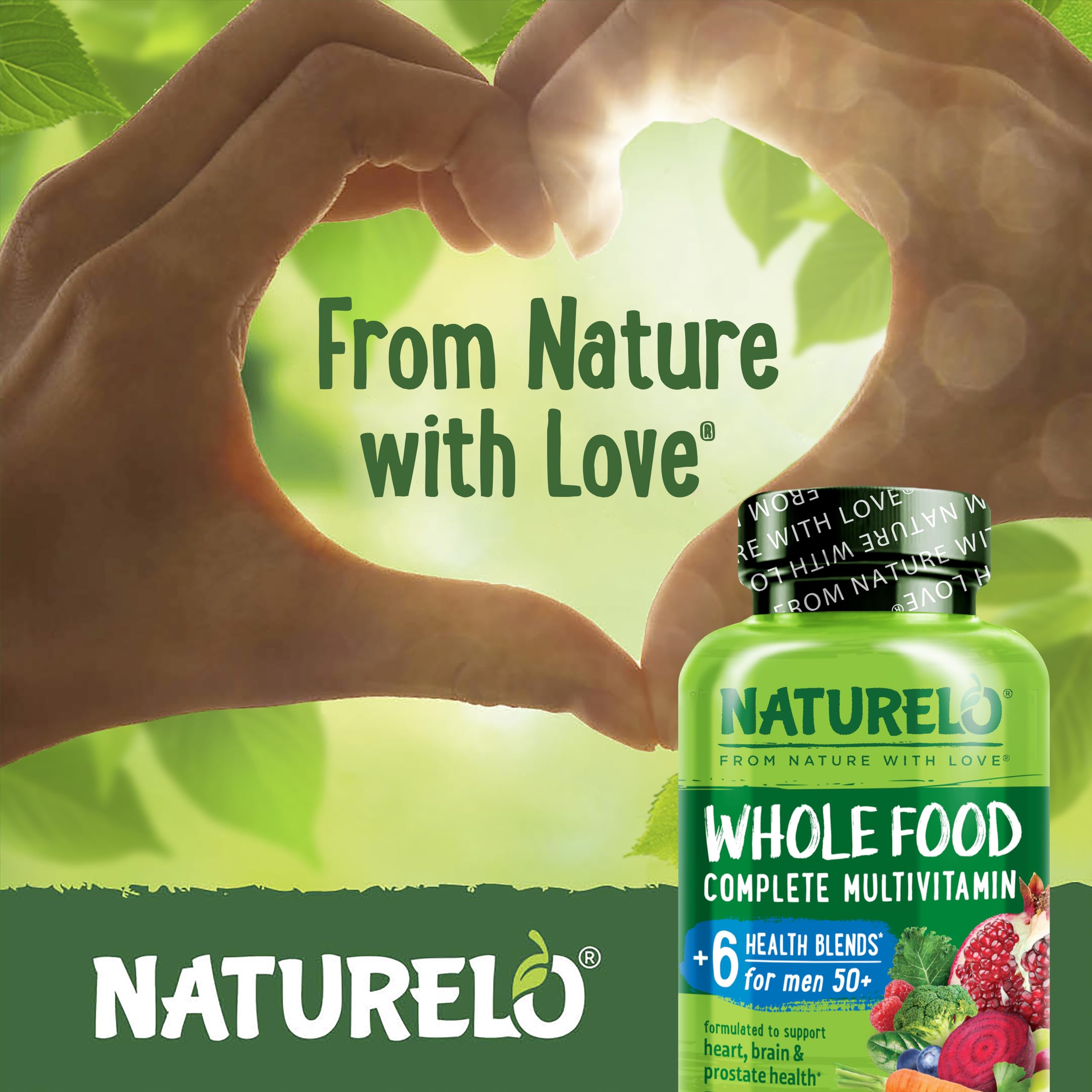 NATURELO Whole Food Multivitamin for Men 50+ - with Vitamins, Minerals, Organic Herbal Extracts - Vegan Vegetarian - for Energy, Brain, Heart and Eye Health - 120 Capsules