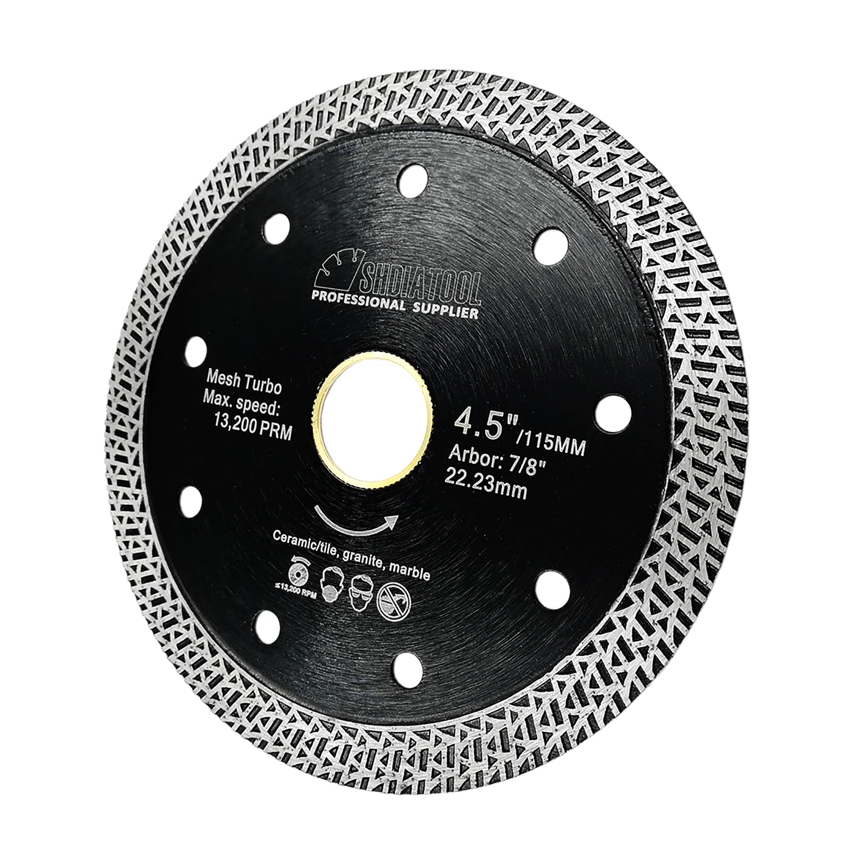 SHDIATOOL Diamond Porcelain Saw Blade Dia 115mm / 4.5 Inch with Mesh Turbo for Tile Ceramic Granite Marble