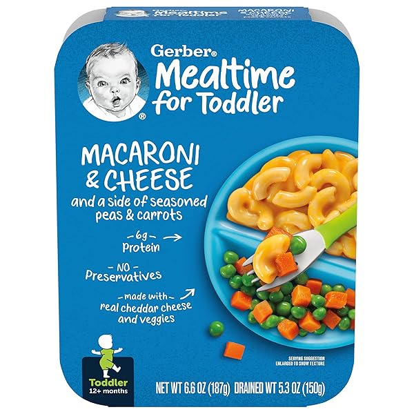 GERBER MACARONI & CHEESE WITH SIDE OF SEASONED PEAS & CARROTS, 6.6 OZ