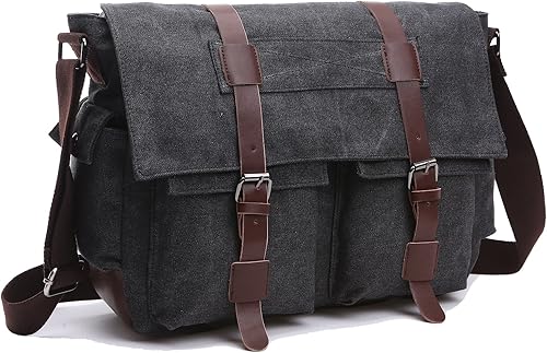 Amazon Mcukay 帆布 ショルダーバッグ メンズ 斜めがけ 通学 大学生 バッグ サイズ 大容量 丈夫 横幅40cm 高さ35cm マチ13cm 8168 Black Mcukay メッセンジャーバッグ
