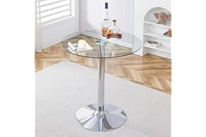 LUFTUT Round Glass Bar Height Table,35" Round Counter Height Table with Tempered Glass Tabletop,Sturdy Silver Chrome Pole Support,Clear Round Pub Tables for Small Space,Kitchen,Bistro(36" H