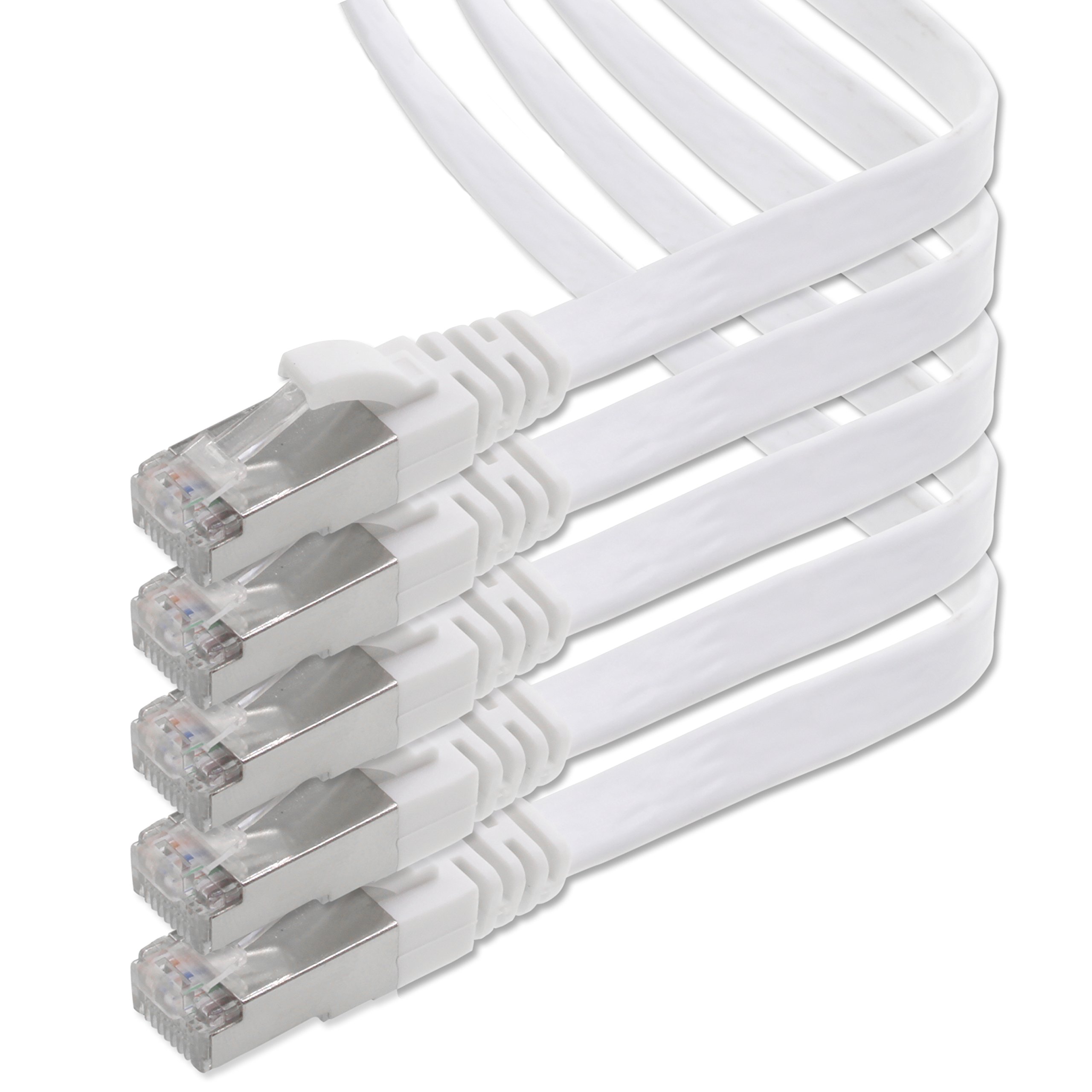 1aTTack.de 0.5m - white - 5 pieces CAT.7 Gigabit Ethernet LAN ribbon ribbon cable (RJ45) network cable raw cable (10Gbit/s) installation cable flat slim compatible with Cat.5 - Cat.5e - Cat.6