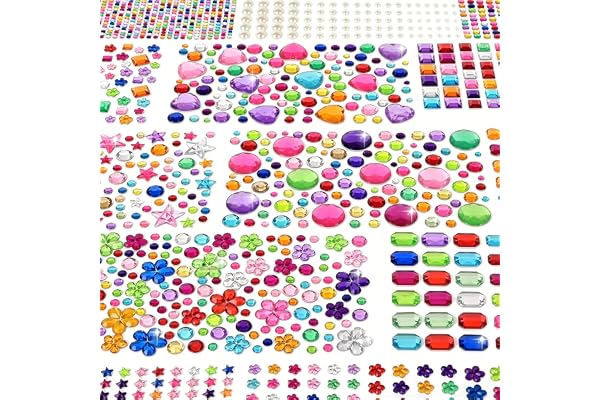 Gem Stickers, 6124Pcs Self-Adhesive Face Gems, Acrylic Rhinestone Stickers for Crafts Nail Art DIY Scrapbooking Notebook Decoration, Multicolor Shapes Bling Jewel Stickers for Kids
