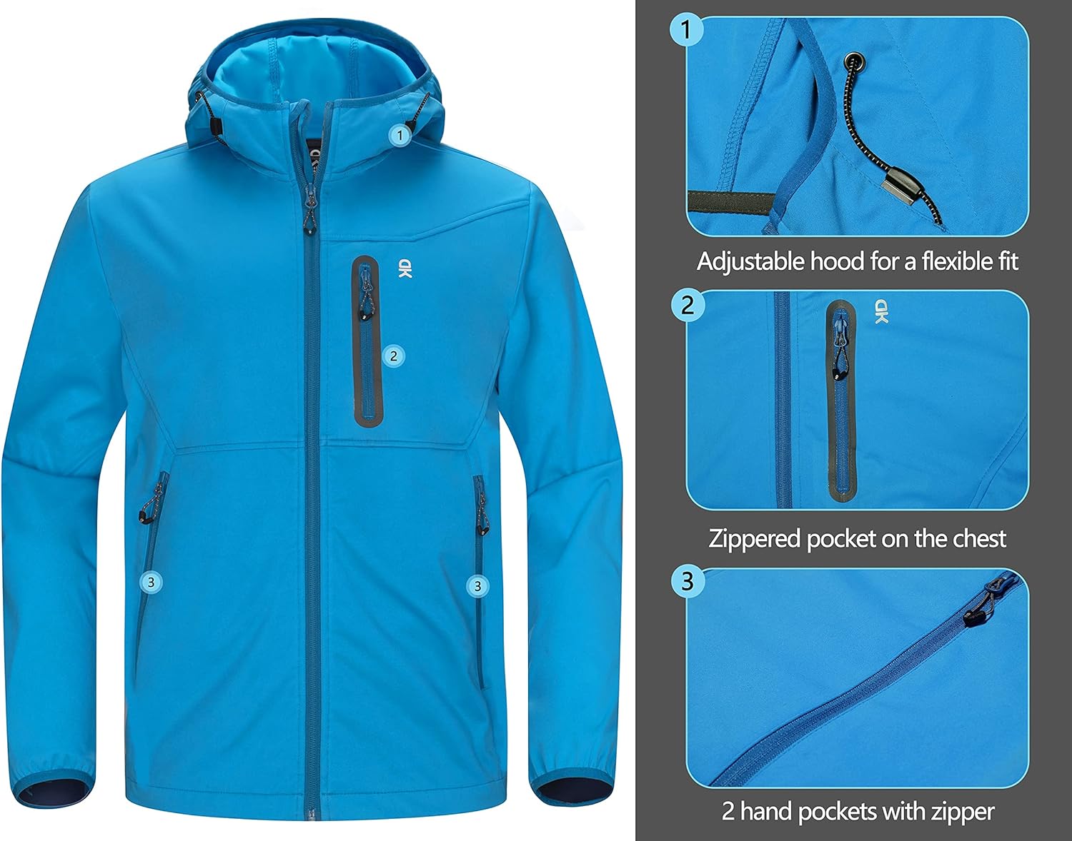 Little Donkey Andy Men's Lightweight Windbreaker, Softshell Jacket with Hood for Running Travel Hiking : Clothing