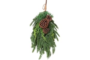 MISS IROSE 28” Christmas Swag with Pine Cones, Norfolk Pine Cypress Teardrop Swag for Home Indoor Outdoor Front Door Wall Window Stairs Corridor Xmas Christmas Decor