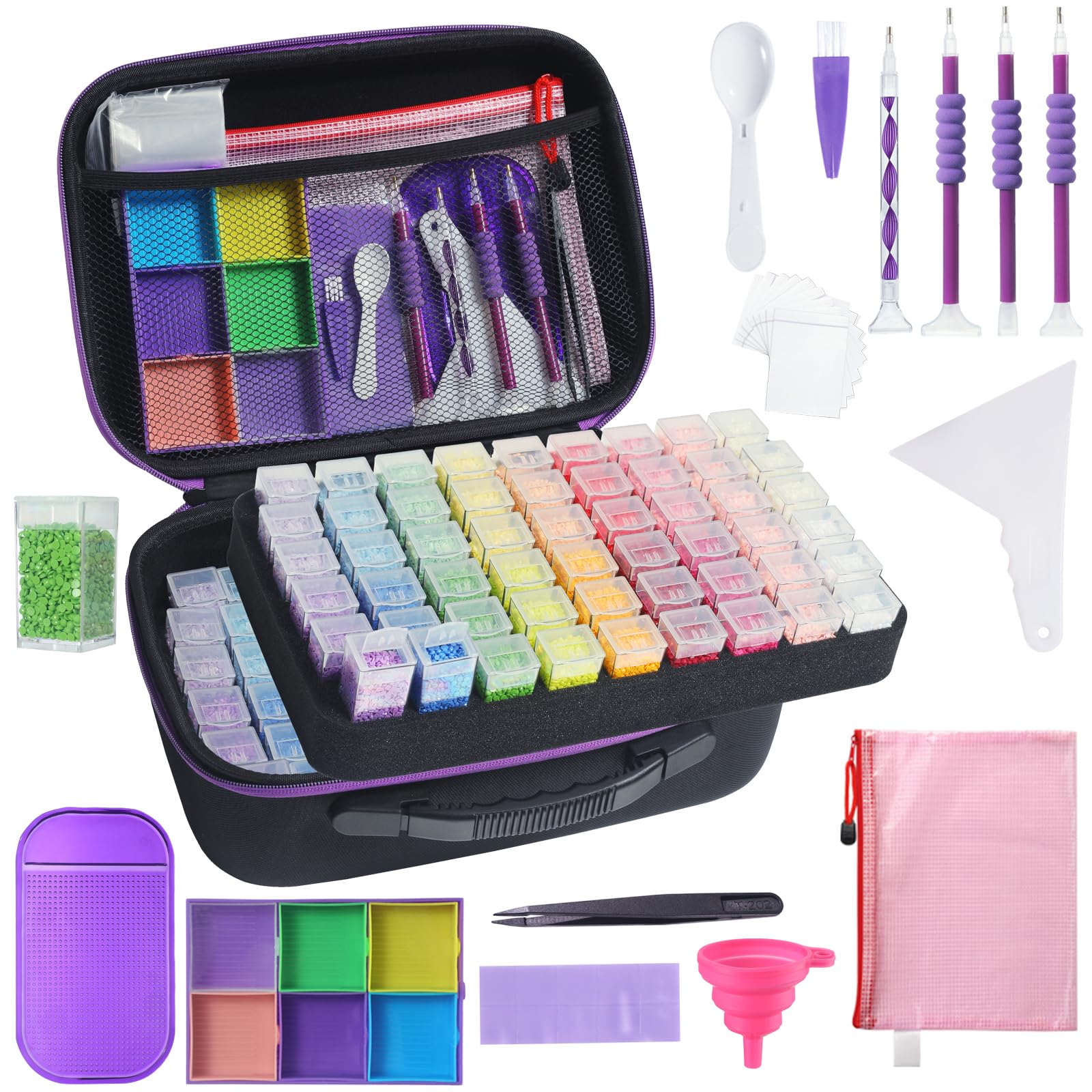 Photo 1 of Douorgan Diamond Painting Storage Containers Diamond Painting Accessories and Tools Portable Organizer Shockproof Diamond Art Storage Case Jewelry Beads Storage Box (104 Square Jars)