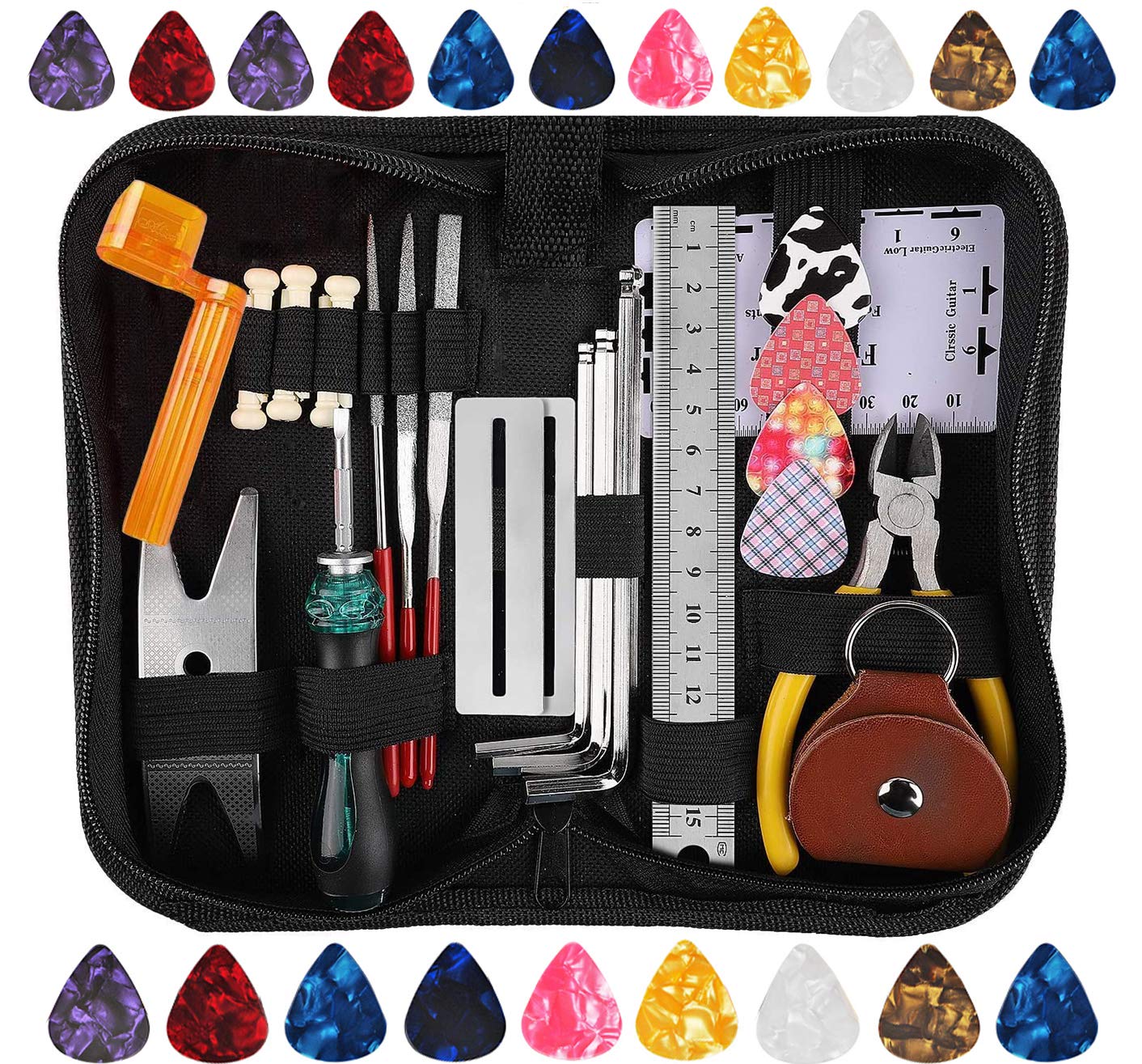 45Pcs Guitar Maintenance Tool Kit with Carry Bag - Guitar Pick, Ukulele, Bass, Mandolin, Banjo Care & Cleaning Accessories for Music Enthusiast