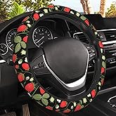 Strawberry Flowers Car Steering Wheel Cover, Non-Slip Absorbing Sweat Car Wheel Cover Accessories for Men Women,Universal 15" Fit Auto SUV Vans Trucks