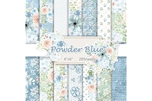 NASZONUS 28 Sheets Scrapbook Paper, Floral Scrapbooking Specialty Papers 160gsm Cardmaking Craft Paper Pack Decorative Paper for Card Making (6"X6" Inch, Powder Blue Flowers)