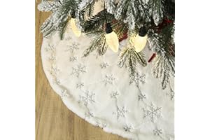 Masnest 48 Inch Faux Fur Christmas Tree Skirt,White Plush Silver Sequin Snowflake Xmas Christmas Tree Skirt (Silver, 48 inch)