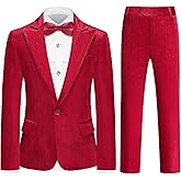 Lamgool Boys Velvet Suit Set Slim Fit Tuxedo Kids Formal Outfit 4 Piece with Blazer Jacket Shirt Pant Bow Tie for Wedding