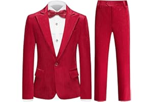 Lamgool Boys Velvet Suit Set Slim Fit Tuxedo Kids Formal Outfit 4 Piece with Blazer Jacket Shirt Pant Bow Tie for Wedding