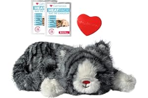 Calmeroos Plush Heartbeat Toys - Calming Separation Anxiety Relief Toys for Puppies and Kittens - Heartbeat Simulator in a Soft Comforting Pillow Pet Plush for Dogs and Cats (Grey Stripe)