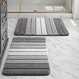 DEXI Bath Mat Sets 2 Piece 40x60 cm Grey Microfiber Non-Slip Ultra Soft