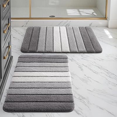 DEXI Bath Mat Sets 2 Piece 40x60 cm Grey Microfiber Non-Slip Ultra Soft