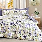Cottolester Queen Comforter Set- 7 Pieces Floral Comforter Bed in A Bag,Purple Green Botanical Comforter Set with Pillowcases,Soft Microfiber Complete Bedding Sets for All Season