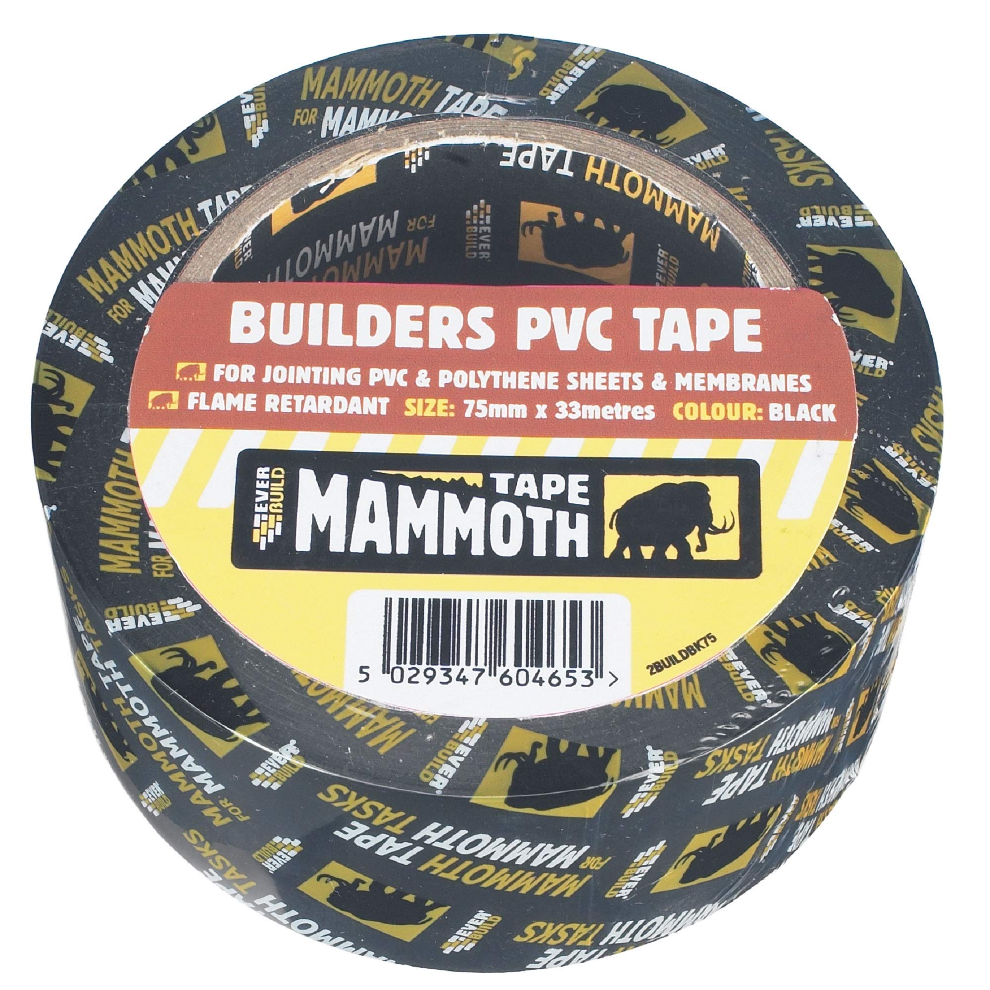 Everbuild Mammoth Builders PVC Tape – Flame Retardant – Black – 75mm x 33m Roll