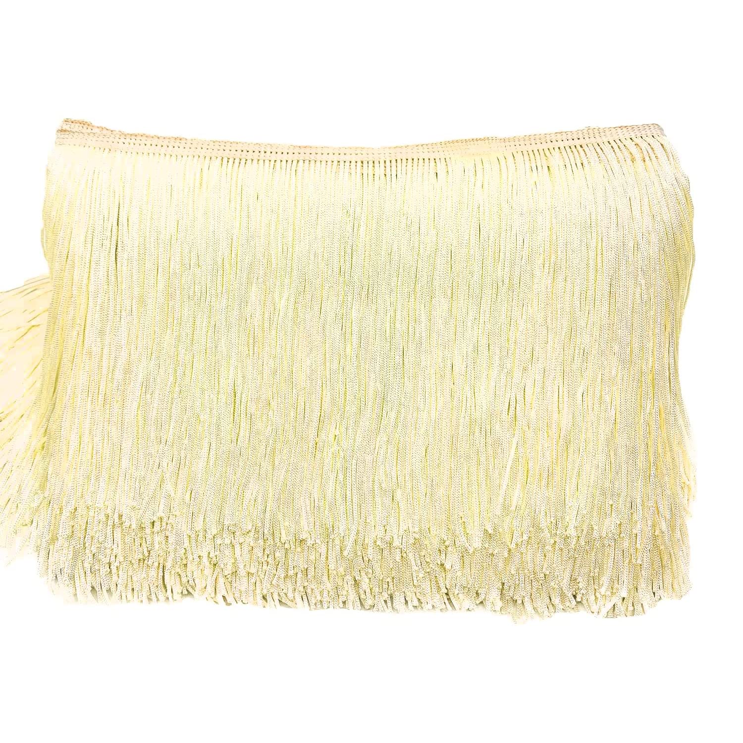 20 cm x 10 m fringe border, fringe tape, decorative ribbon, dance fringe, cut fringe, silk tassel, fringe ribbons for sewing, DIY crafts, clothing, lingerie, costumes, curtains, decoration, beige