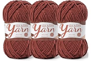 SEKAFRIS 3 Pack Fluffy Velvet Yarn for Crocheting，Baby Blanket Yarn for Crocheting Soft，150g(196.8yds) Amigurumi Plush Chenille Crochet Yarns，Puzzle Yarns for Crochet Weaving Craft(3 Coffee)