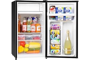 Manastin Mini Fridge with Freezer, 3.2Cu.Ft, Single Door Small Refrigerator, Energy-Efficient, Low Noise, Mini fridge for Bedroom Dorm and Office,Piano Black