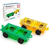 PicassoTiles 2pcs Magnetic Tiles Expansion Car Truck Building Blocks Compatible Set, Kids Magnet Bricks STEM Learning Toys, M