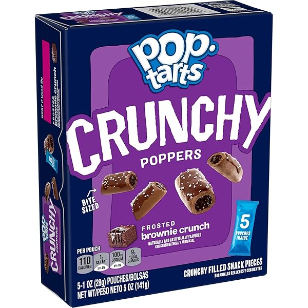 POP-TARTS CRUNCHY POPPERS CRUNCHY FILLED SNACK PIECES, KIDS SNACKS, ON-THE-GO, FROSTED BROWNIE CRUNCH (6 BOXES, 30 POUCHES)