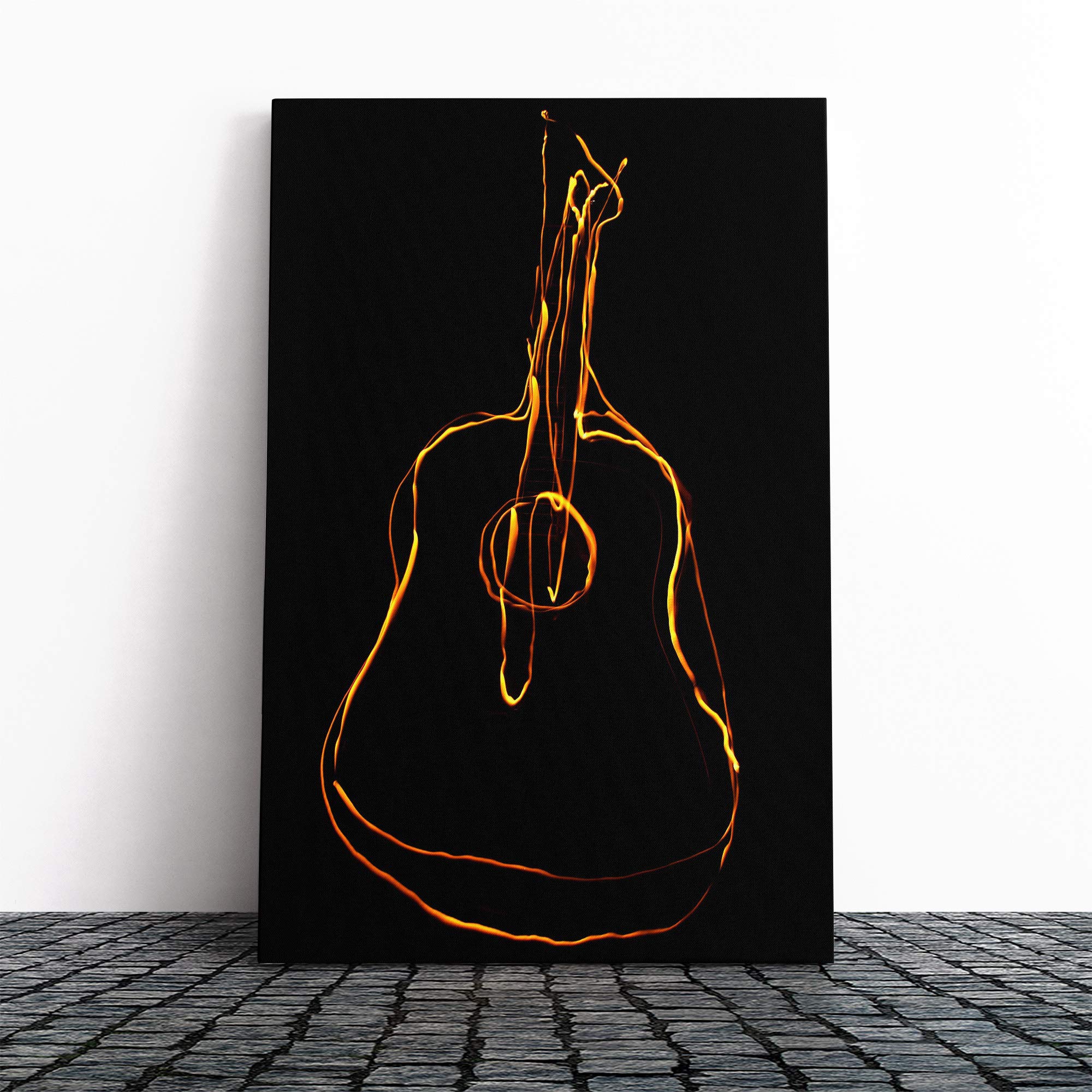 Wall Flame Art Guitar (1) Canvas Print | Gallery Wrapped 30mm Frame Wall Art | 20x14 inches | Ready to Hang | Contemporary Music Picture | Living Room Bedroom Lounge Office
