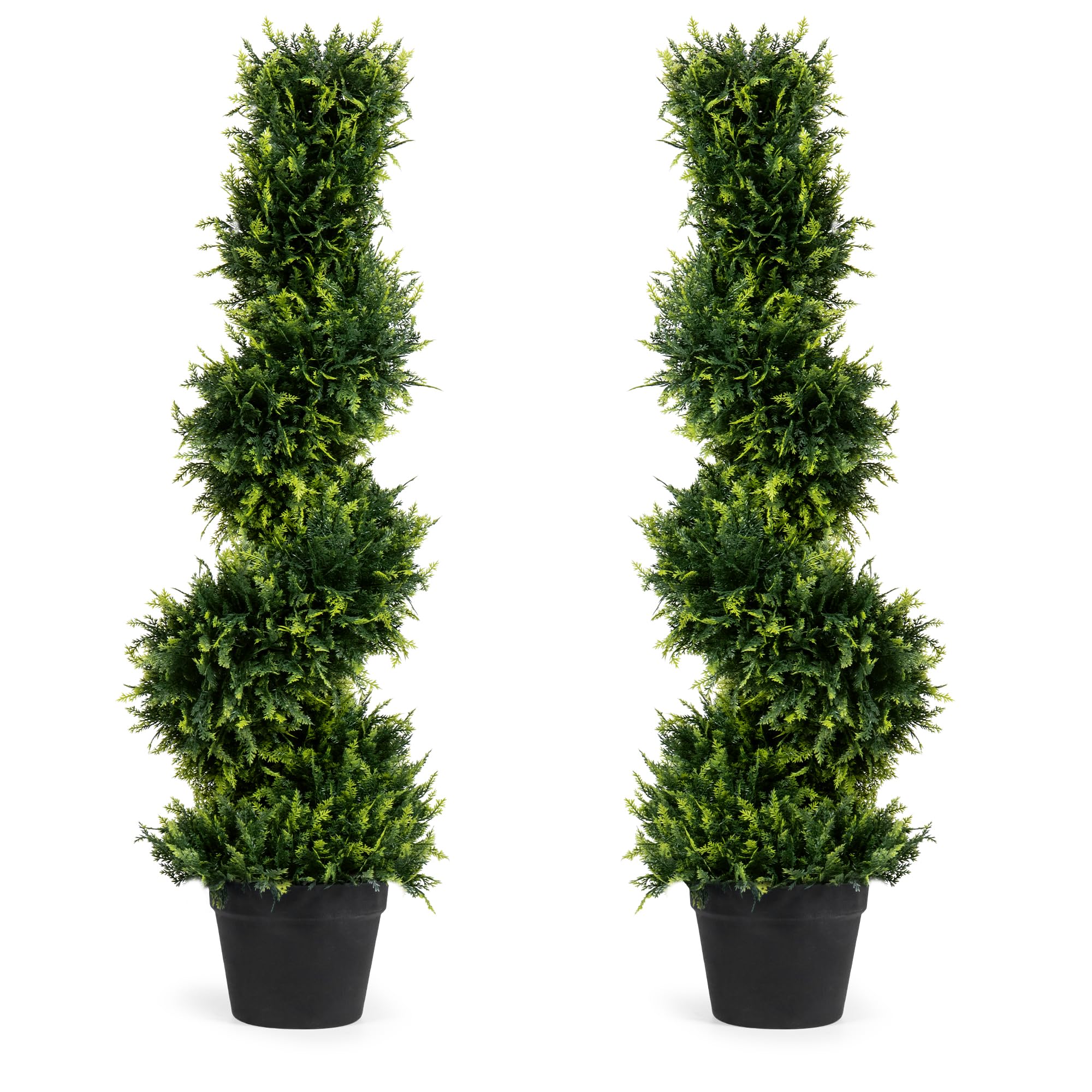 Photo 1 of 2-Pack Faux Cedar Spiral Topiary Trees - 3.2ft Tall - Planter Included - Artificial Trees for Indoor or Outdoor - Realistic Design with Dense Green Foliage - UV-Protected & Weather-Resistant Plants
