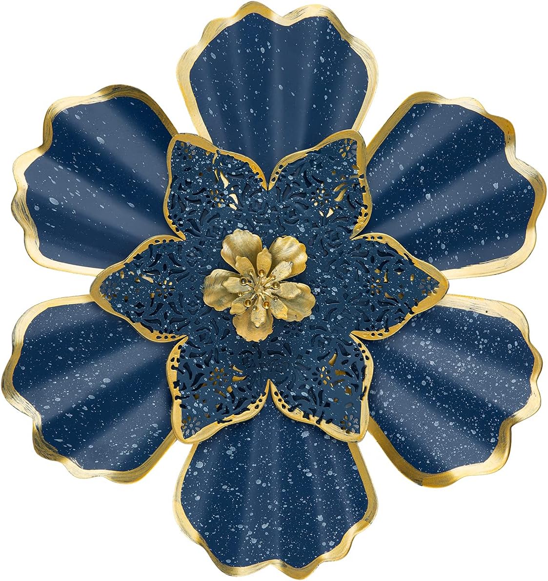 Plaques & Wall Art - LINZHEN Large Metal Flower Wall Art Decor Wall Hanging for Indoor Outdoor Bathroom Home Living Room Office Garden for Balcony Patio Porch Home Yard Decoration 12 Inch,Blue