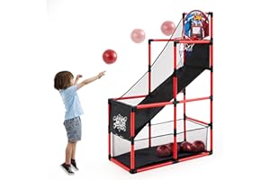 JOYIN Red Arcade Basketball Game Set, Indoor Basketball Hoop for Kids 3 to 12 Years Old, Easy Set Up Sports Toy with 4 Balls, Gifts for Boys and Girls