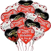 15Pcs Heart Balloons Valentines Party Decorations - 18 Inch Happy Valentine Balloon - Black and Red Heart Shaped Balloons for Valentines Day Decorations - Romantic Night Party Decor