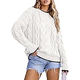 EVALESS Sweaters for Women Trendy Crewneck Long Sleeve Color Block Sweater Tops Fall 2025 Chunky Cable Knit Pullover Sweaters