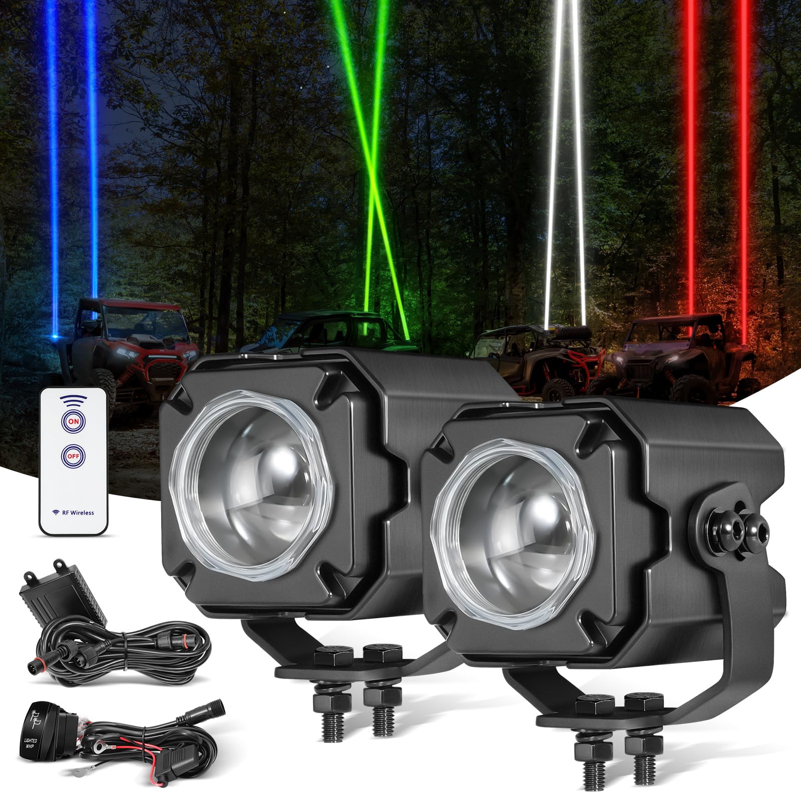 Photo 1 of RGBW Whipless LED Whip Lights, AKD Part Whipless LED Lighted Whip Kit w/Remote Switch Multi-Function Pencil Spot Pod Lights Whips for UTV ATV SXS Side by Side Can am Polaris RZR Boat
