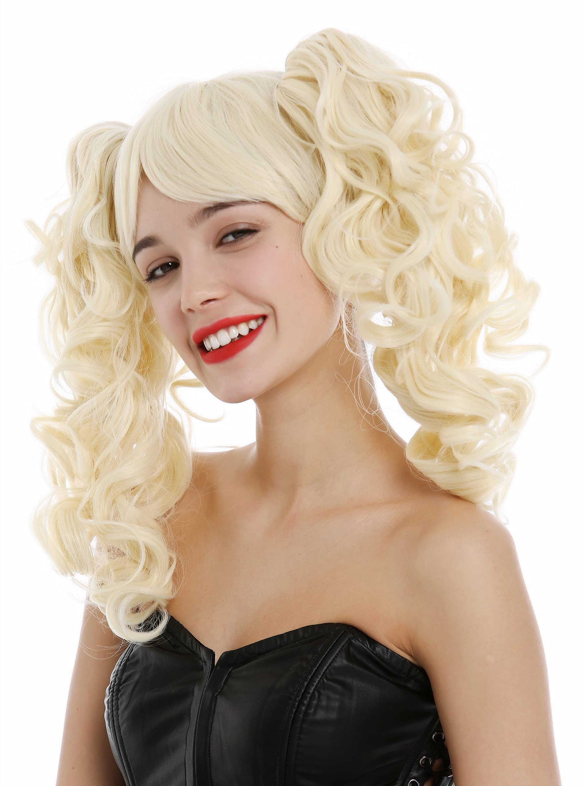 WIG ME UP - ZM-1184-613 Lady quality wig Cosplay Gothic Lolita style short sleek with 2 adjustable long curly pigtails with claw clamp very light blonde