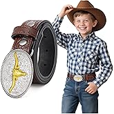 Kids Western Belt for Boys Girls Embossed Cowboy Cowgirl Genuine Leather Kid Western Buckle Belts for Jeans Gifts